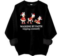Walking By Faith Tripping Constantly Felpa Natale Camicie Camicie per Donna Uomo Camicia Cristiana, Nero , M