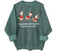 Walking By Faith Tripping Constantly Felpa Natale Camicie Camicie per Donna Uomo Camicia Cristiana, Verde, L