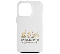 Walking By Faith Tripping Constantly Funny Christian Duck Custodia per iPhone 13 Pro