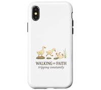 Walking By Faith Tripping Constantly Funny Christian Duck Custodia per iPhone X/XS