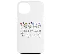 Walking By Faith Tripping Constantly Jesus Cross Christian Custodia per iPhone 13
