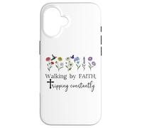 Walking By Faith Tripping Constantly Jesus Cross Christian Custodia per iPhone 16