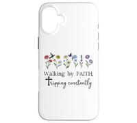 Walking By Faith Tripping Constantly Jesus Cross Christian Custodia per iPhone 16 Plus