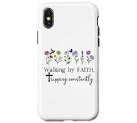 Walking By Faith Tripping Constantly Jesus Cross Christian Custodia per iPhone X/XS