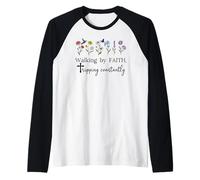 Walking By Faith Tripping Constantly Jesus Cross Christian Maglia con Maniche Raglan
