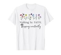 Walking By Faith Tripping Constantly Jesus Cross Christian Maglietta