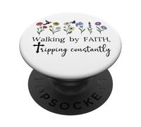 Walking By Faith Tripping Constantly Jesus Cross Christian PopSockets PopGrip Adesivo