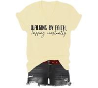 Walking by Faith Tripping Constantly T Shirt, Faith Shirts per donne, classica stampa grafica donna uomo scollo a V maglietta, Colore: giallo crema., XL
