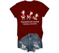 Walking by Faith Tripping Constantly Tshirt Natale Walking by Faith Camicie per donna uomo camicia cristiana, Rosso, M