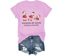 Walking by Faith Tripping Constantly Tshirt Natale Walking by Faith Camicie per donna uomo camicia cristiana, rosa, L