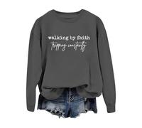 Walking By Felpa Lettera Stampata Girocollo Casual Felpa Alla Moda Donna Maglione Baggy Tuniche Top Vestiti Preppy, Grigio scuro, S