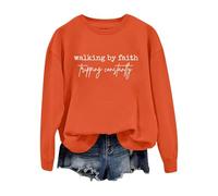 Walking By Felpa Lettera Stampato Girocollo Casual Felpa Alla Moda Maglione Oversize, Arancione, XXL