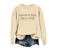 Walking By Felpa Lettera Stampato Girocollo Casual Felpa Alla Moda Maglione Oversize, Beige, M