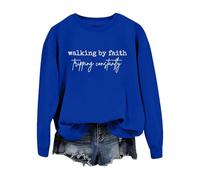 Walking By Felpa Lettera Stampato Girocollo Casual Felpa Alla Moda Maglione Oversize, Blu, XXL