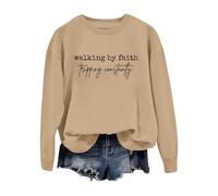 Walking By Felpa Lettera Stampato Girocollo Casual Felpa Alla Moda Maglione Oversize, cachi, M