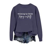 Walking By Felpa Lettera Stampato Girocollo Casual Felpa Alla Moda Maglione Oversize, Marina Militare, XXL