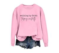 Walking By Felpa Lettera Stampato Girocollo Casual Felpa Alla Moda Maglione Oversize, rosa, S