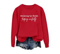 Walking By Felpa Lettera Stampato Girocollo Casual Felpa Alla Moda Maglione Oversize, Rosso, XL