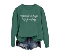 Walking By Felpa Lettera Stampato Girocollo Casual Felpa Alla Moda Maglione Oversize, Verde scuro, L