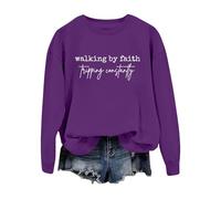 Walking By Felpa Lettera Stampato Girocollo Casual Felpa Alla Moda Maglione Oversize, Viola, M