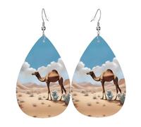 Walking cammello orecchini in pelle stampata a doppia faccia int e forma di gocce d'acqua, creativo, leggero e romanzo, colori vivaci e vivaci.
