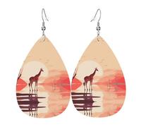 Walking Giraffe orecchini in pelle stampata su entrambi i lati int e forma di gocce d'acqua, creativi, leggeri e romanzi, colori vivaci e vivaci.