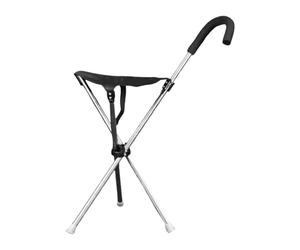 Walking Stick With Seat - Ergonomic Mobility Support, Lightweight Portable Frame Sl lack, Anti Slip Base + Fits Adult Users, Strong Stainless Steel Shaft Pole, For Travel Hikes And City Parks