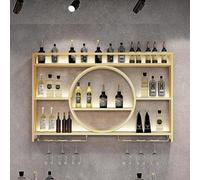 Wall Bar Moderno Espositore per vino a parete in metallo, Espositore appeso Wine Organizer Unità bar Mensole galleggianti Armadio da cocktail in metallo dorato a parete (Dimensioni: 140 cm,