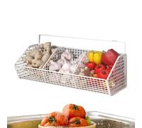 Wall Basket, 3-Compartment Organizer, Wall Mounted Space-Saving Rack with Durabled Mesh Baskets, Multipurpose Storage for Onion Garlic Ginger Potato Kitchen Pantry, 36x14x15cm Black White