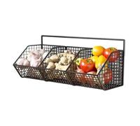 Wall Basket, Vegetable Hanging Organizer, 14.17x5.51x5.91 inches 3-Compartment Space-Saving Wire Rack, Wall Mounted Storage for Kitchen, Pantry, Home, Onion, Garlic, Potato