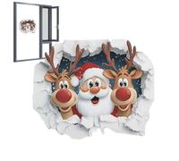 Wall Breaking Santa Claus Sticker - 3d Effect Christmas Cartoon Decals | Removable Vinyl Sticker with Santa Reindeer Design for Dorm Office Party Study Bedroom Living Room Holiday Wall Decoration