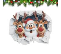 Wall Breaking Santa Claus Sticker, Removable 3D Effect Christmas Cartoon Decals with Santa and Reindeer, Top Performance for Dorm, Office, Bedroom, Living Room, and Holiday Party Decor