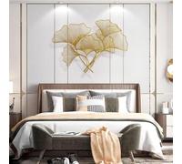 Wall Clock 3D Golden Ginkgo Leaves Metalecor Modern Home Wall Art Sculpture Handmade Wall Hanging Artwork Decoration for Study Living Room Bedroom Hotel ecor C
