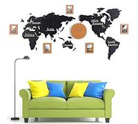 Wall Clock Creative Home Decoration Mappa del mondo Home Wall Orologio Tick Tick Tick Decorazione da parete Orologio muto Diy 3D World Map Wallclock con cornice per foto, personalità moderna grande
