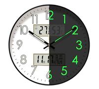 Wall Clock Non Ticking, Silent Round Glow in the Dark, Large Digital Displays, Night Light Walls Clocks with Temperature, Humidity Display for Bedroom, Office, Home Decoration, 31.3/28.1/5.7 Inches