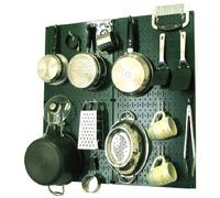 Wall Control Organizer da cucina con pannello forato per pentole e padelle, kit di archiviazione e organizzazione con pannello forato verde e accessori bianchi