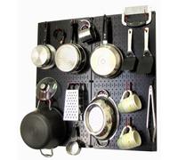 Wall Control, Organizzatore a pannello forato da cucina per pentole e padelle, kit per stoccaggio e organizzazione, con pannello da parete nero e accessori rossi