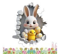 Wall Decals 2D Cute Bunny Egg Stickers | Removable Adhesive Wallpaper With Hole Break Design, Fun Bunny & Egg Pattern For Bedroom, Bathroom, Nursery, Classroom, Playroom, School, Easter Decor