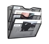 Wall File Organizer, 3-Tier Metal Rack Tray Storage Box Sorter Divider - Walls Mounted File Holder | for Cubicle Desk Desktop Home Classroom Teacher Door Bathroom (1-Pack, Industrial Matte Black)