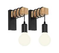 Wall Lamp Industrial Wood Wall Lamp Vintage Wall Lighting Interior Wall Back E27 Wall Spot Black -2pcs,(without bulb)