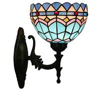 Wall Light, Wall Lamp, 8 inch Handcrafted Blue And White Mediterranean Stained Glass Wall Sconce Lamp Bedside Lamp Antique Brass Finish Decorative for Living Room Bedroom Corridor