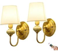 Wall Light, Wall Lamp, Brass ed Wall Sconces Set of 2 with Dimmable & Remote, Not Hardwired Gold Operated, Wireless for Living Room Fireplace Hallway Bedr