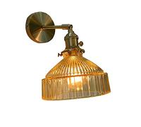 Wall Light, Wall Lamp, Indoor Glass Wall Lamp with Switch Brass Finish Fixtures for Living Room,Bedroom,Office,Kitchen,Loft,Bar,180°Adjustable (Amber)