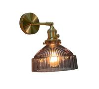 Wall Light, Wall Lamp, Indoor Glass Wall Lamp with Switch Brass Finish Fixtures for Living Room,Bedroom,Office,Kitchen,Loft,Bar,180°Adjustable (Smoky Gray)