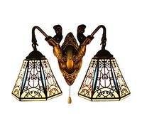 Wall Light, Wall Lamp, Stained Glass, Mirror Front Light Fixture, Victorian Decorative Wall Lamp for Staircase Bedroom Beside Hotel Hallway (Brass, 2 Light)