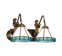 Wall Light, Wall Lamp, Stained Glass, Mirror Front Light Fixture, Victorian Decorative Wall Lamp for Staircase Bedroom Beside Hotel Hallway (Blue, 2 Light Mermaid)