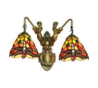 Wall Light, Wall Lamp, Stained Glass, Mirror Front Light Fixture, Victorian Decorative Wall Lamp for Staircase Bedroom Beside Hotel Hallway (Red, 2 Light)