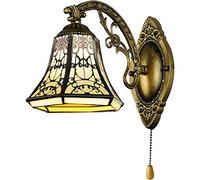Wall Light, Wall Lamp, Wall Lamp Stained Glass Fixture with Pull Chain Bedside Lamp Reading Lamps for Bedroom Living Room Dining Room Study Loft