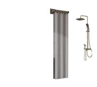 Wall Mount Foldable Shower Curtain Rod Set, Bathroom Partition For Wet And Dry Separation, With A Folding Rack(Black,5 pleats)