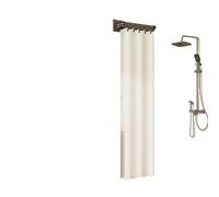 Wall Mount Foldable Shower Curtain Rod Set, Bathroom Partition For Wet And Dry Separation, With A Folding Rack(Green,5 pleats)